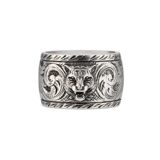 虎头宽边银戒指