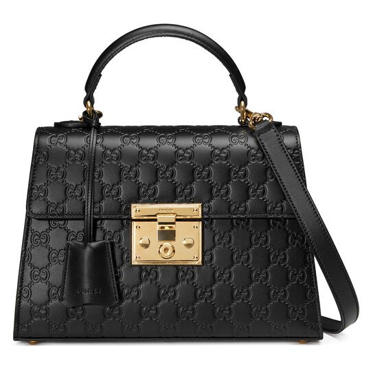 Padlock Small Gucci Signature Top Handle Bag In Black Padlock Small Gucci Signature Top Handle Bag