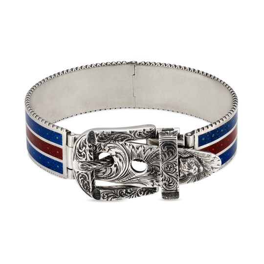 Gucci Garden Bracelet In Silver Sterling With Blue And Red Gucci Garden Bracelet In Silver