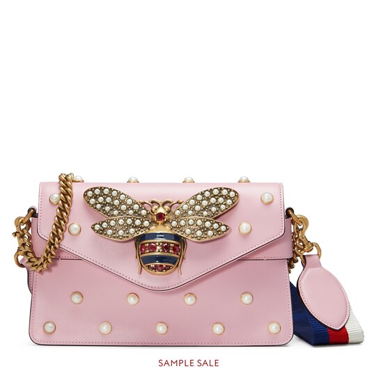 Broadway Leather Mini Bag In Light Pink With Pearls Gucci Broadway Leather Mini Bag