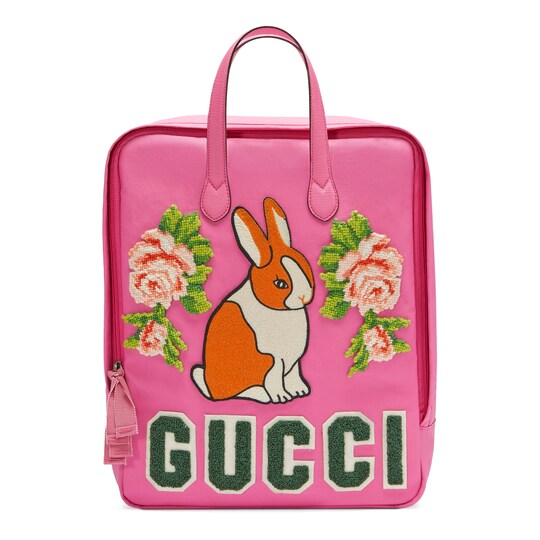 Children S Canvas Backpack With Rabbit In Pink Coated Cotton Children S Canvas Backpack With Rabbit