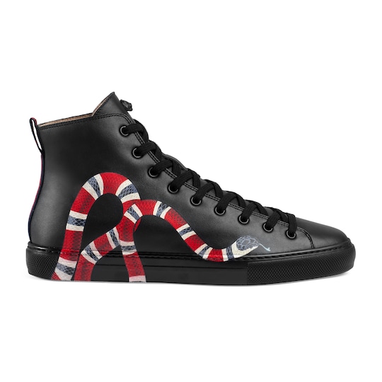 Leather high-top with snake in Black leather with snake print | Gucci ...