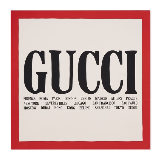 gucci cities print silk scarf