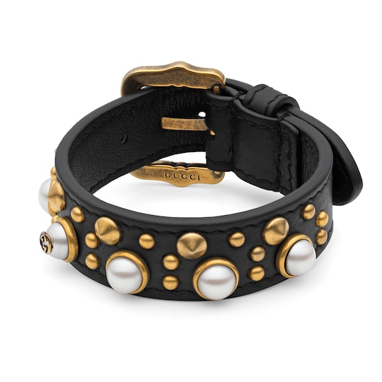 Leather Studded Bracelet Gucci For Women 460703i56788082 Leather Studded Bracelet