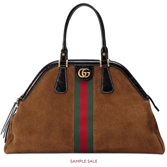 Re Belle Large Top Handle Bag In Chestnut Suede With Black Patent Re Belle Large Top Handle Bag