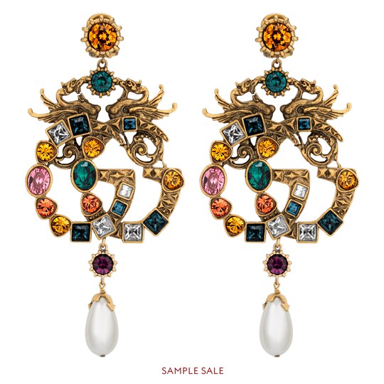 Crystal Double G Earrings In Metal With Aged Gold Finish Gucci Crystal Double G Earrings