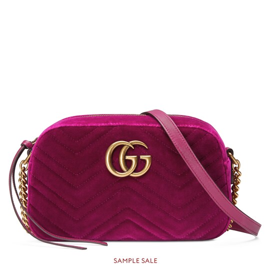 Gg Marmont Velvet Small Shoulder Bag In Fuchsia Chevron Gg Marmont Velvet Small Shoulder Bag