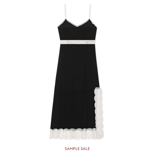 Silk Dress With Lace Gucci Stripe In Black Georgette A Silk Dress With Lace Gucci Stripe