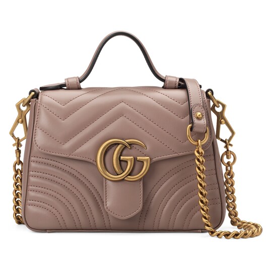 Gg Marmont Mini Top Handle Bag In Dusty Pink Matelassé Chevron Gg Marmont Mini Top Handle Bag