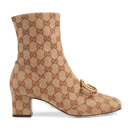 GG ankle boot with Double G in Brick red and beige GG Original canvas