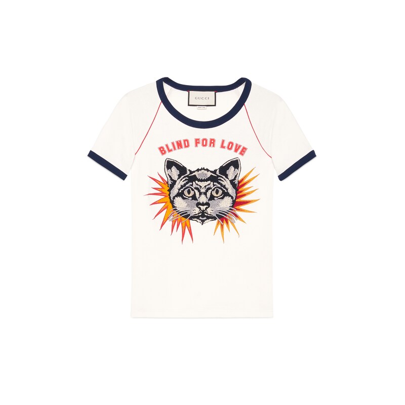 GUCCI T-SHIRT WITH CAT APPLIQUÉ
