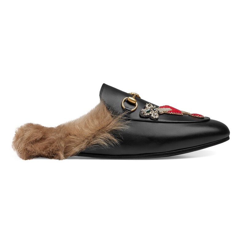 Gucci Black Fur Princetown Slippers