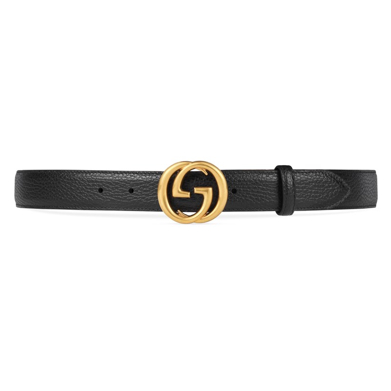 GUCCI LEATHER BELT WITH INTERLOCKING G BUCKLE,474345CAO0T1000