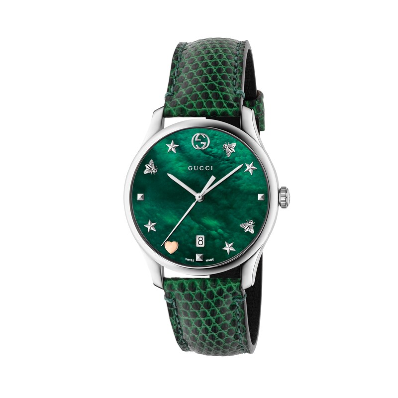 Gucci Watch G-timeless Watch Case 27 Mm With Mother-of-pearl Dial In Green Lizard