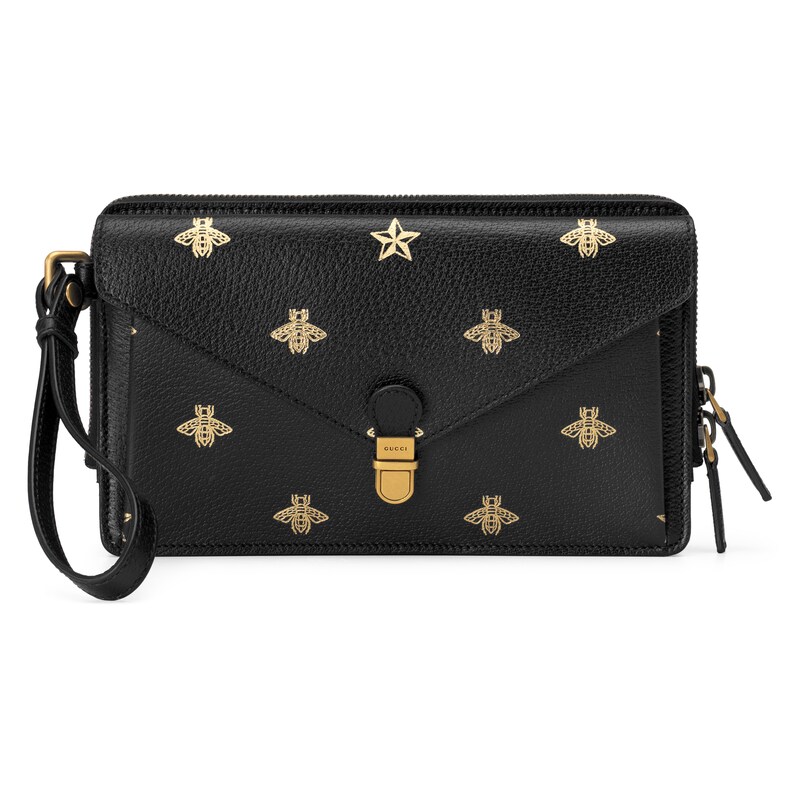 gucci bee star leather pouch