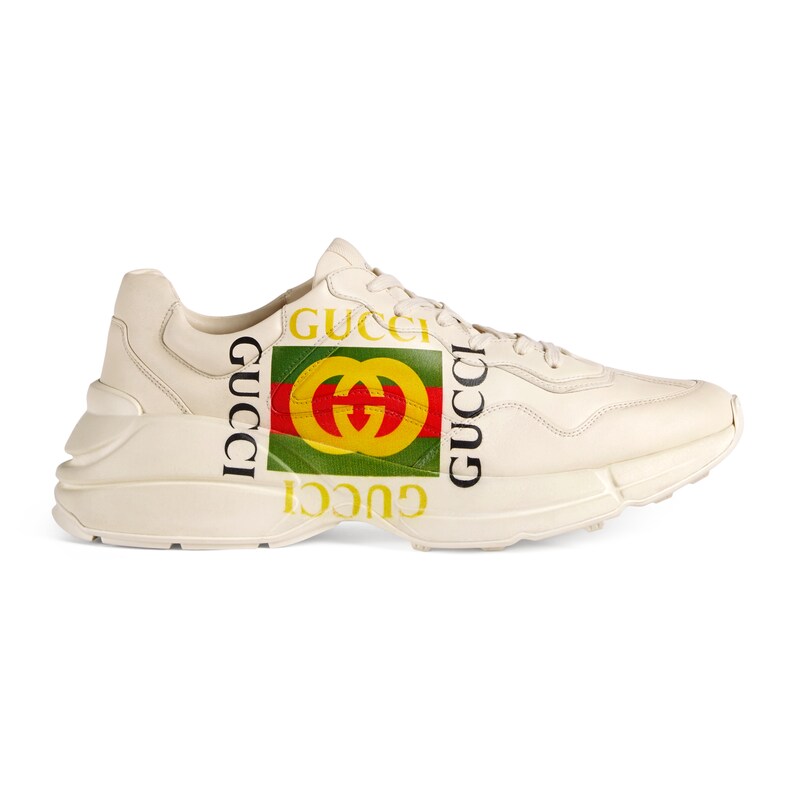 GUCCI MEN'S RHYTON GUCCI LOGO LEATHER SNEAKER,500878DRW009522