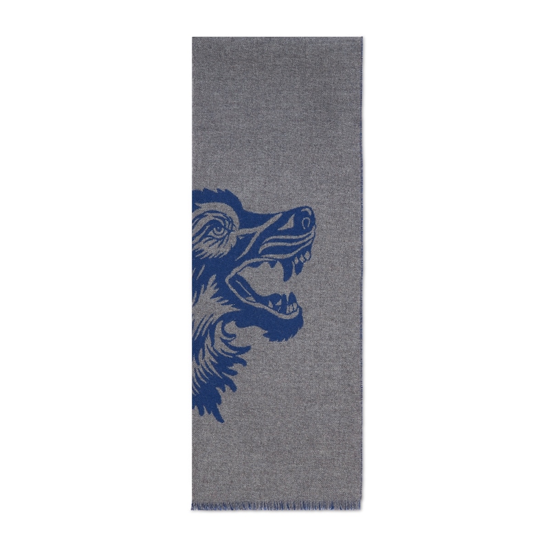 gucci 狼形提花羊毛围巾 in blue