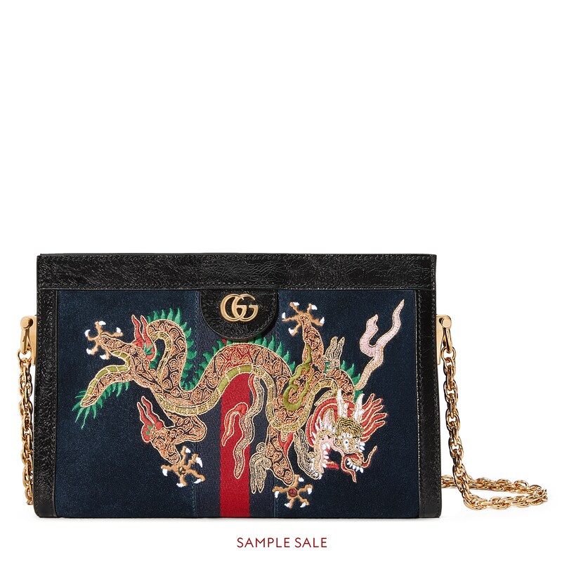 Gucci Ophidia Embroidered Medium Shoulder Bag In Blue Suede | ModeSens