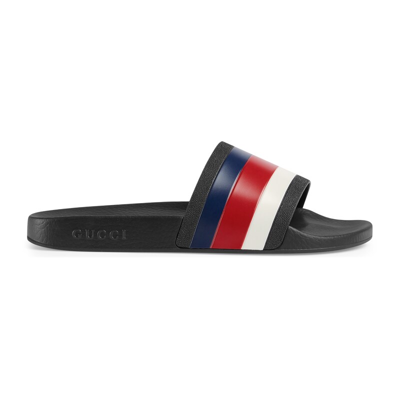Gucci Web Rubber Pool Slides In White