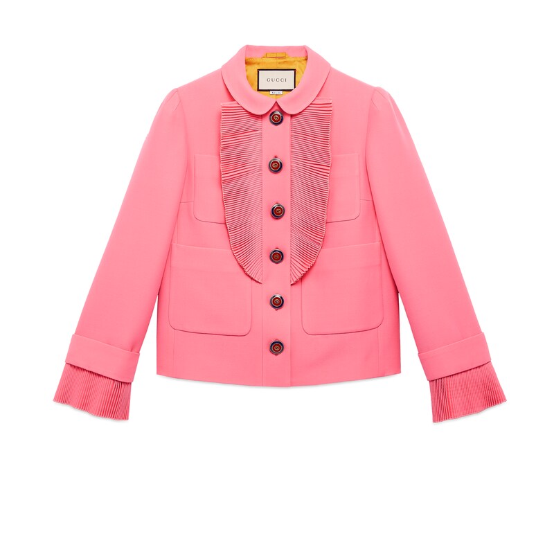 Click to view more detailed imagery on our partner's website Gucci Wool Silk Jacket With Plisse Detail In Pink