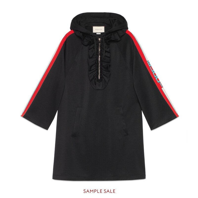 Gucci Long-sleeve Hooded Jersey Track Dress In Black | ModeSens