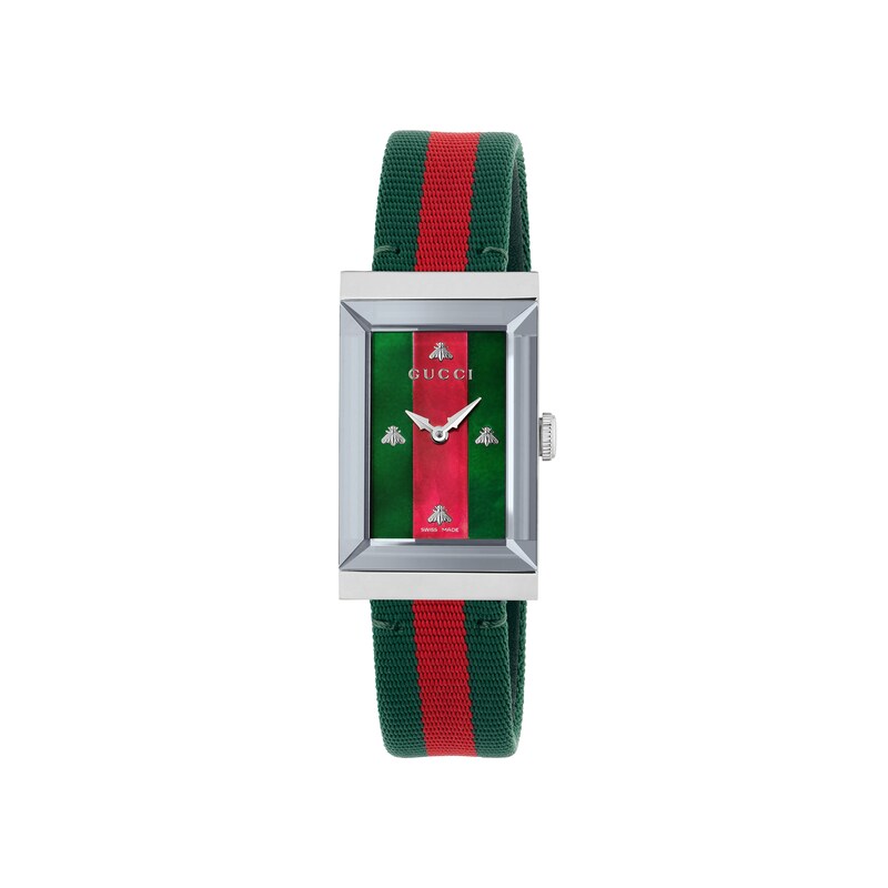 Gucci G-frame Rectangular Striped Watch W/ Nylon Strap In Undefined