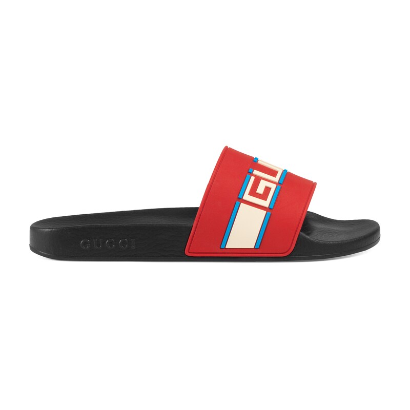 Gucci Pursuit Stripe Slide Sandal In Red Rubber