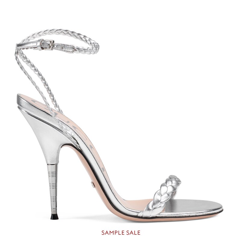 GUCCI BRAIDED METALLIC LEATHER SANDAL