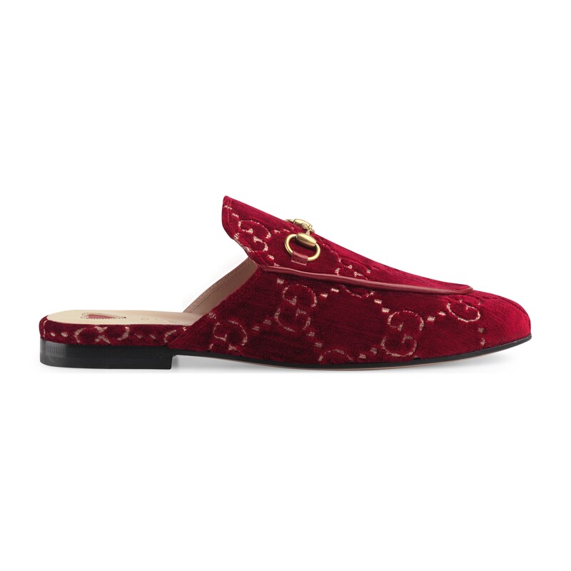 Gucci Princetown Horsebit-Detailed Logo-Jacquard Slippers In Red