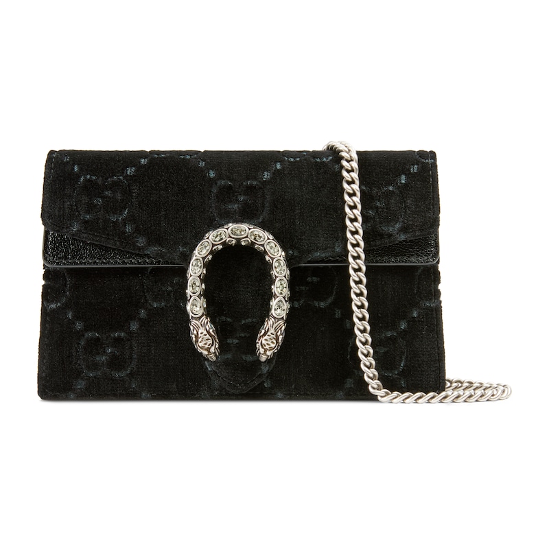 Gucci Supermini Dionysus Double G Velvet Shoulder Bag In Black