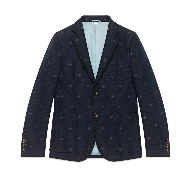 Gucci Regular Fit Striped Jacket With Bees In Blue ModeSens