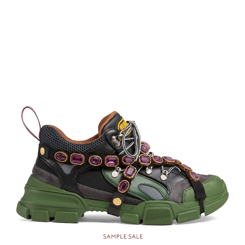Gucci Flashtrek Embellished Logo-Embossed Mesh, Leather And Suede Sneakers In Black