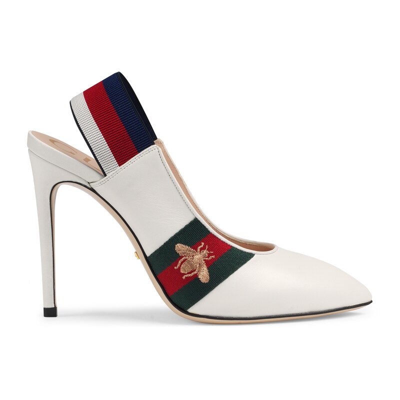 GUCCI LEATHER WEB SLINGBACK PUMP,52594204J209079
