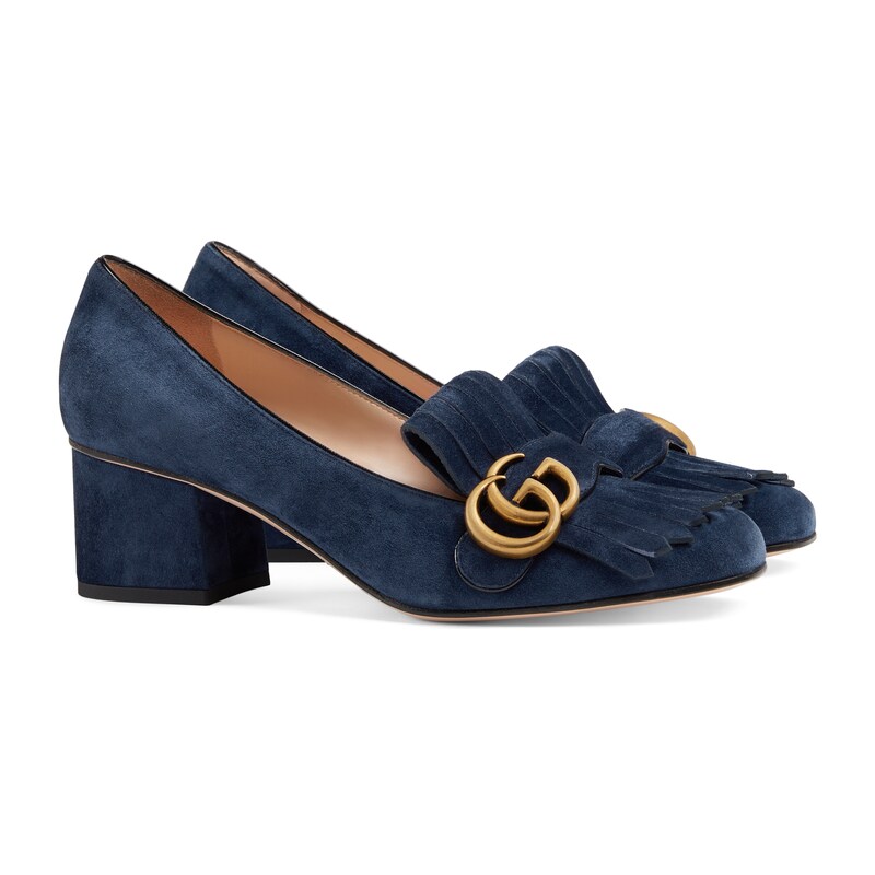 GUCCI SUEDE MID-HEEL PUMP WITH DOUBLE G,408208C20004140