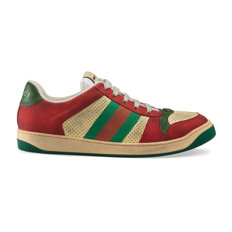 Gucci Virtus Distressed Leather And Webbing Sneakers In Red