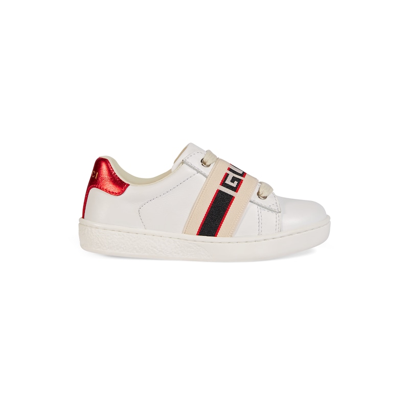 GUCCI TODDLER ACE LEATHER SNEAKER WITH GUCCI STRIPE
