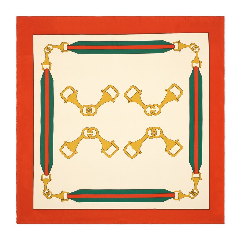 Gucci Scarf With Interlocking G Stirrups Print In Golden ModeSens