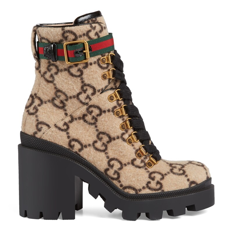 Gucci Beige Wool Gg Boots In Beige