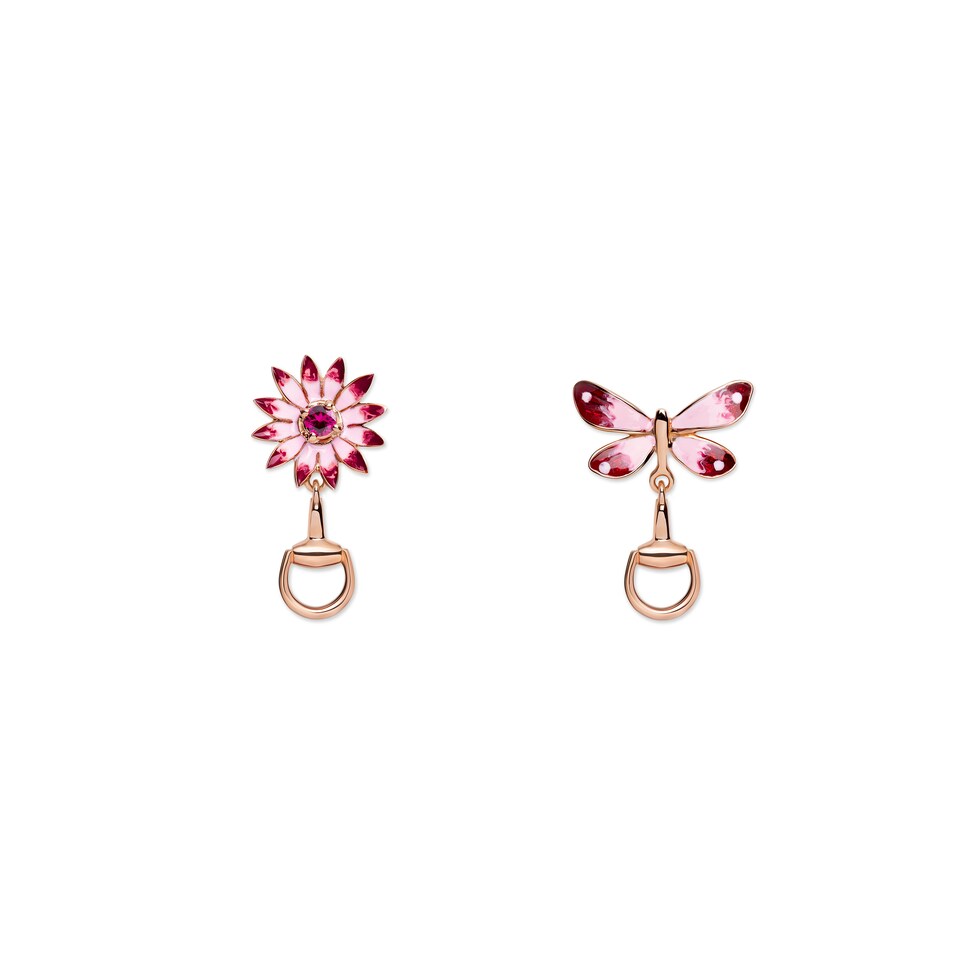 Gucci Flora earrings in rose gold, enamel and rubies