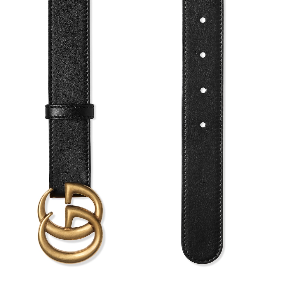 GUCCI 　ベルト　GG インターロッキング　マーモント　ゴールド　ブラック GGマーモント〕シャイニーバックル レザー ベルトブラック
