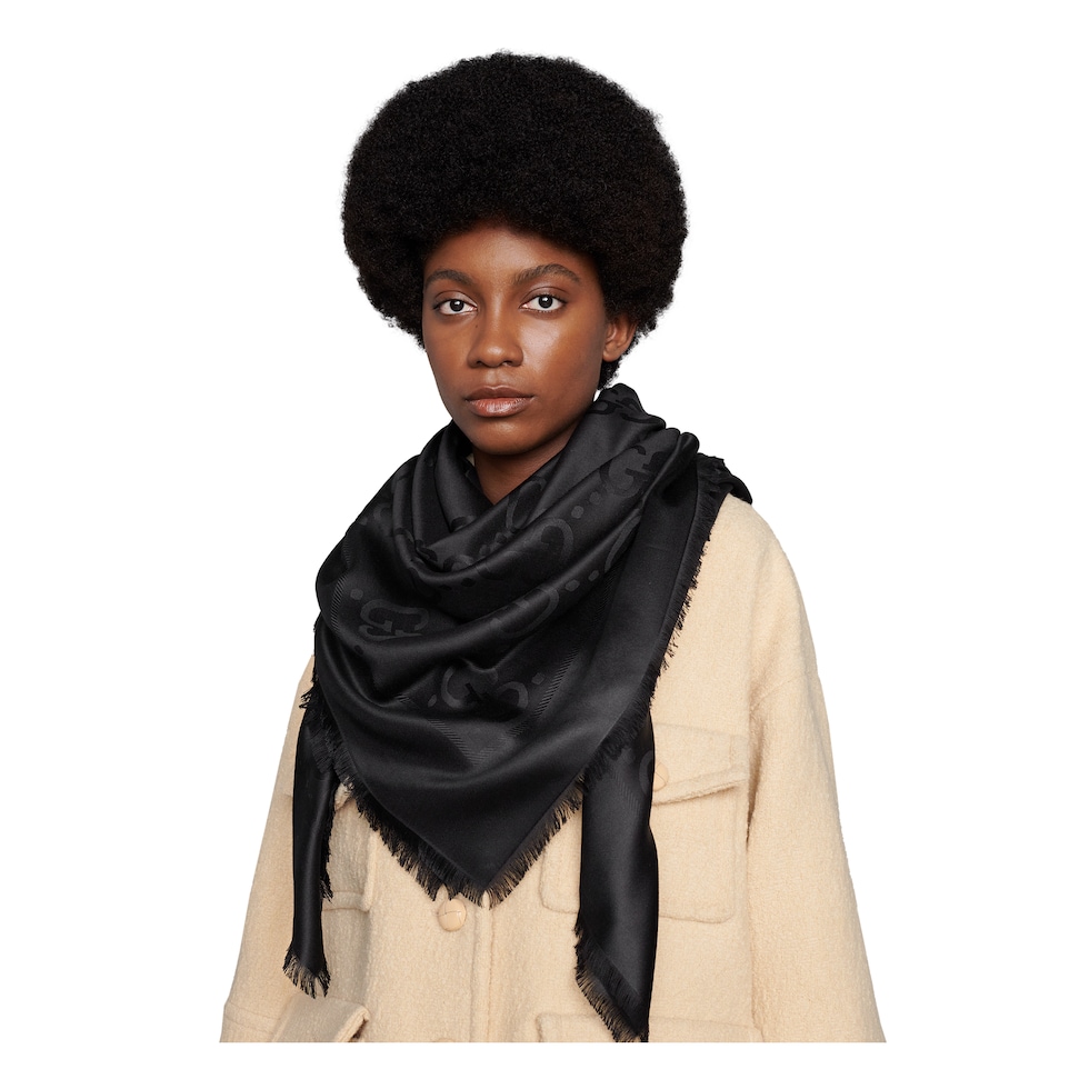 GG jacquard silk wool shawl