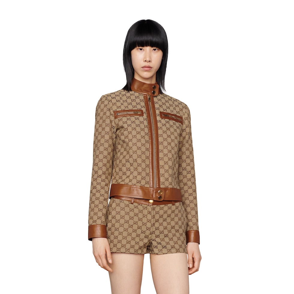 GG canvas jacket with leather trim