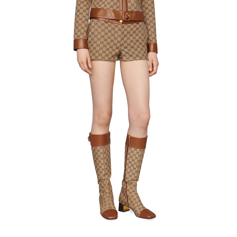 Short en toile GG avec finitions en cuir