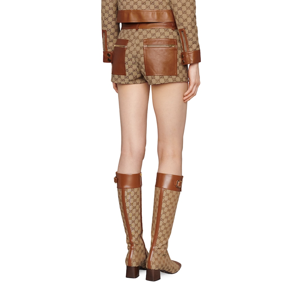 Short en toile GG avec finitions en cuir