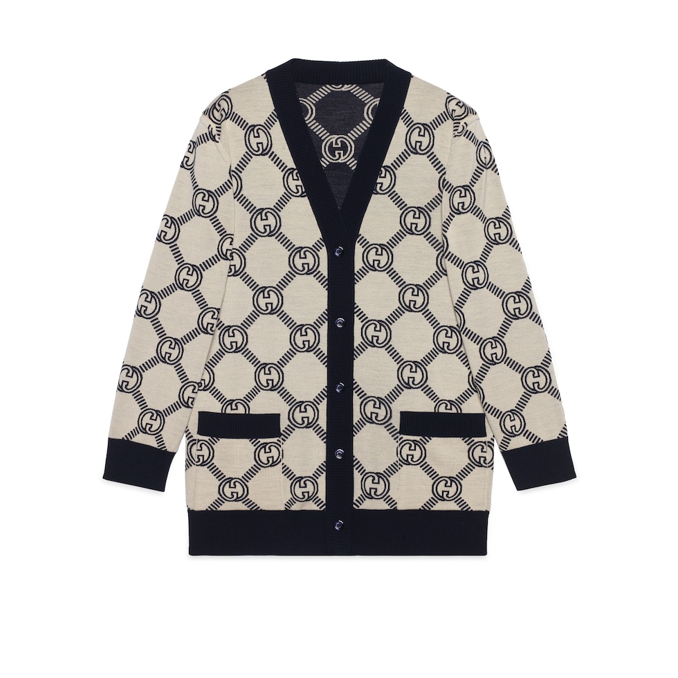 Reversible GG wool jacquard cardigan