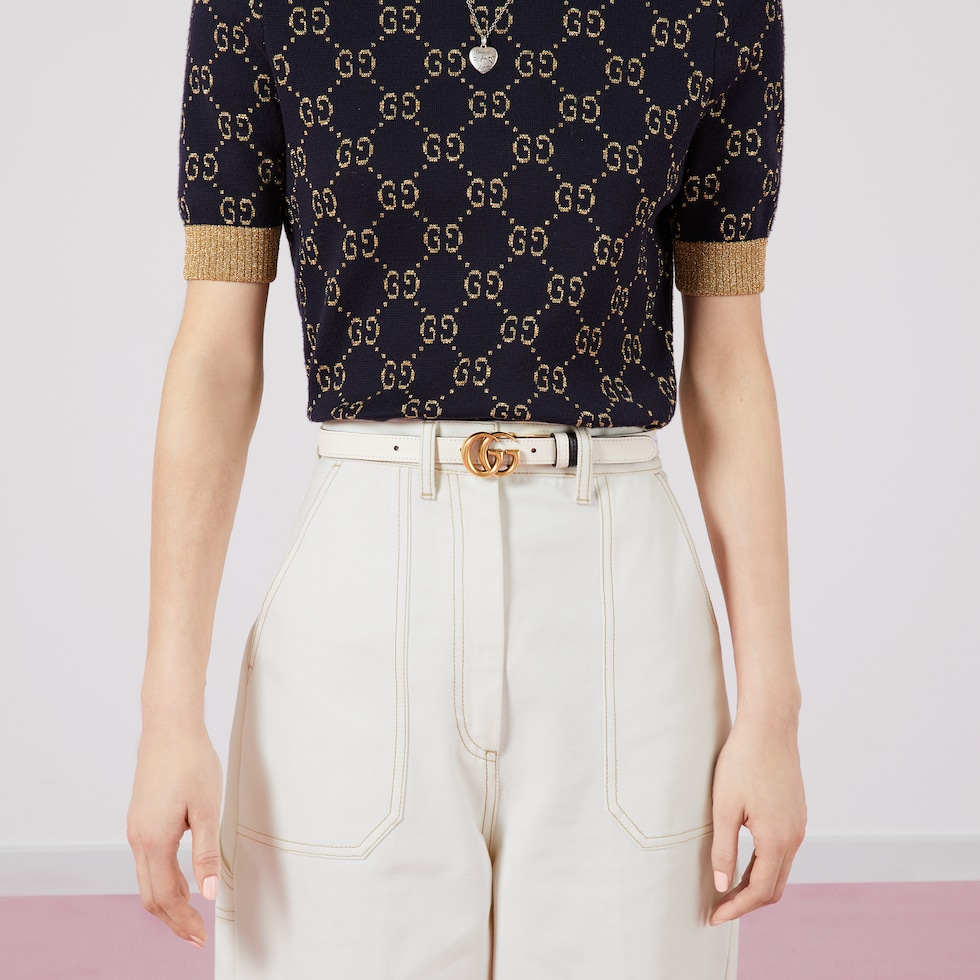 GUCCI グッチ レザーベルト ダブルGバックル インターロッキング P55 インターロッキングG バックル付き ベルトブラック レザー