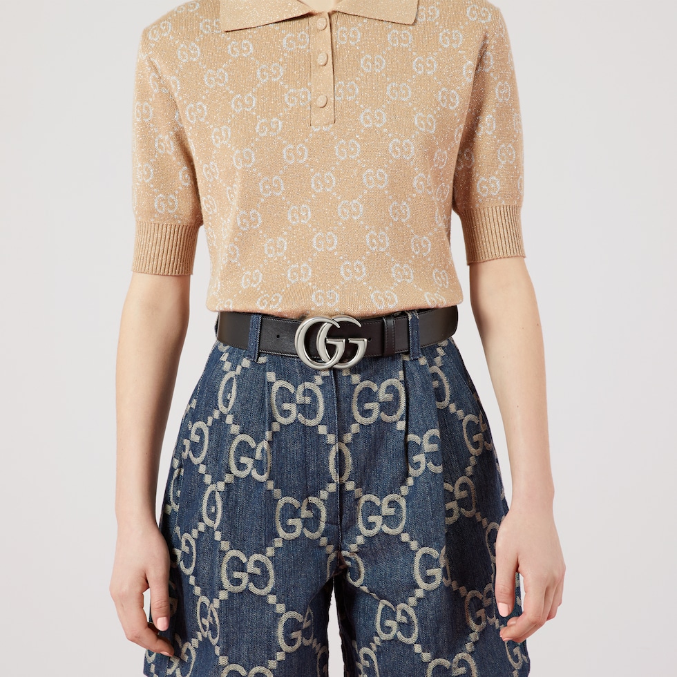 ダブルGワイドベルト　ウィメンズ　GUCCI 美品 ダブルG ワイドベルト ブラウン レザー | GUCCI公式