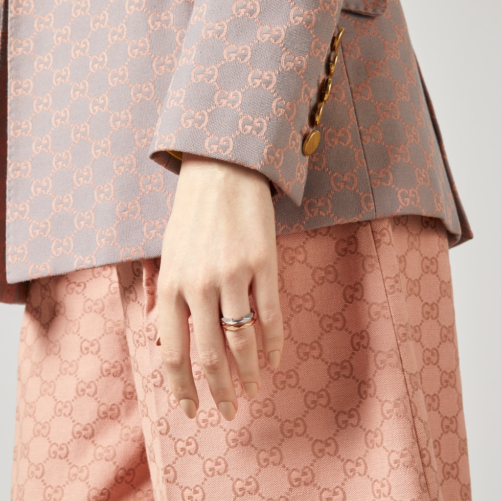 〔Gucci Link to Love〕ジオメトリック スタッズ ダブル リング