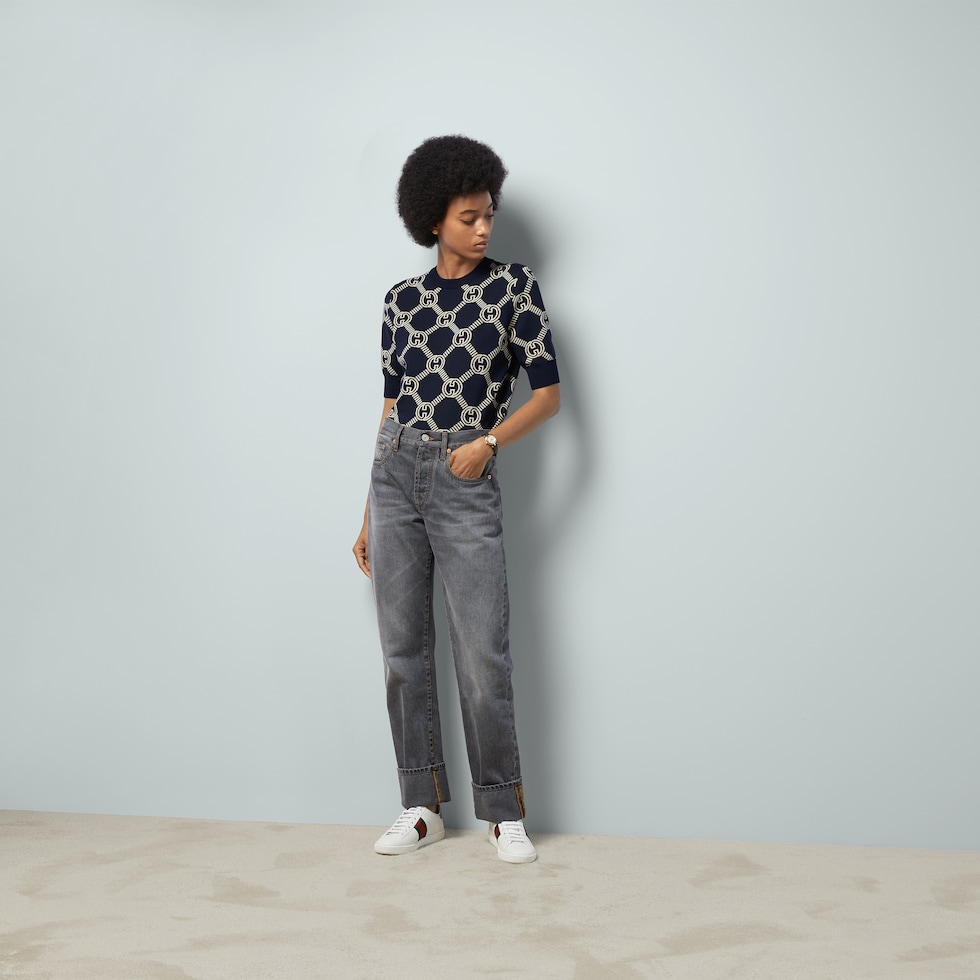 Reversible GG wool jacquard top