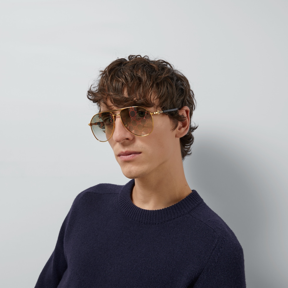 Gucci アビエーターサングラス ゴールド 未使用品 新品未使用】GUCCI ゴールド アビエイター サングラス 定価7万